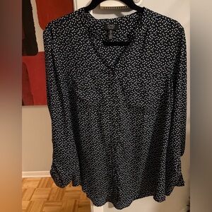 Jones New York Black and White Polka Dot Women's Top size large